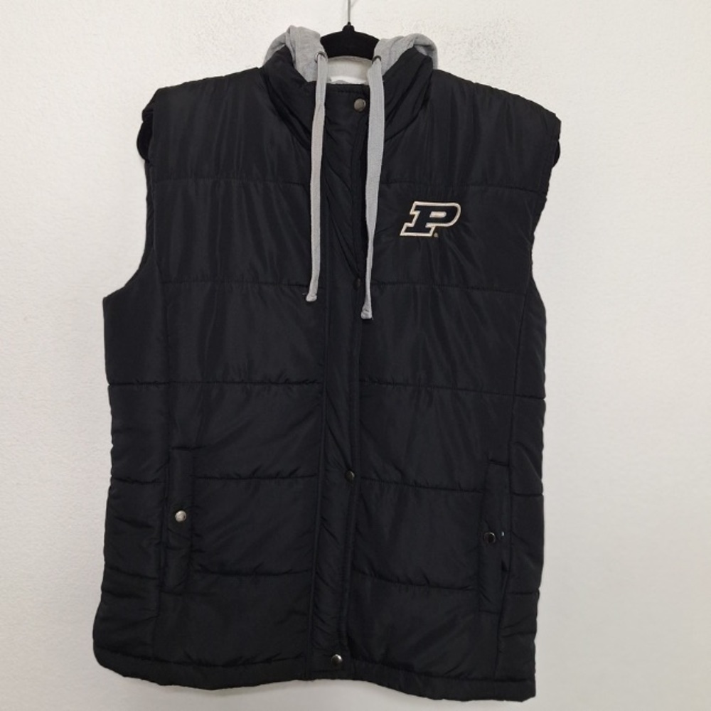 Gameday Couture Gorpcore Black Streetwear Cozy Quilted Puffer Vest Gray Hood- L